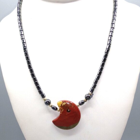 Vintage Hematite Abstract Modernist Choker, Stone Beads with Polished Red Jasper - Picture 2 of 4